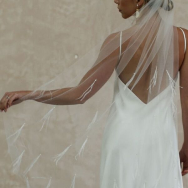 Hayze Feather Veil at Hannah Elizabeth Bridal