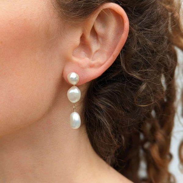 Laila Three Drop Baroque Pearl Earrings - Kiri & Belle